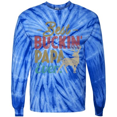 Vintage Best Buckin Papa Ever Gift Deer Hunters Gift Retro Funny Gift Tie-Dye Long Sleeve Shirt