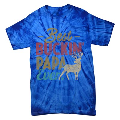 Vintage Best Buckin Papa Ever Gift Deer Hunters Gift Retro Funny Gift Tie-Dye T-Shirt