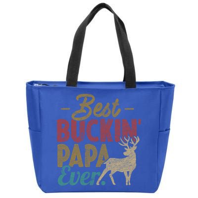 Vintage Best Buckin Papa Ever Gift Deer Hunters Gift Retro Funny Gift Zip Tote Bag