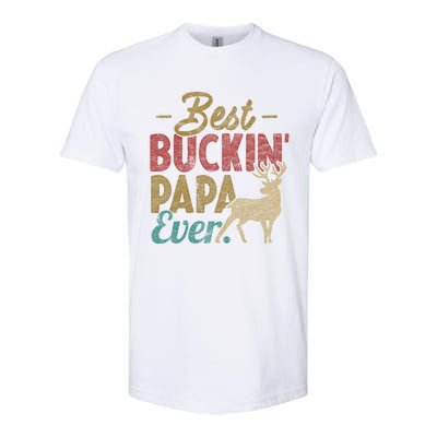 Vintage Best Buckin Papa Ever Gift Deer Hunters Gift Retro Funny Gift Softstyle CVC T-Shirt