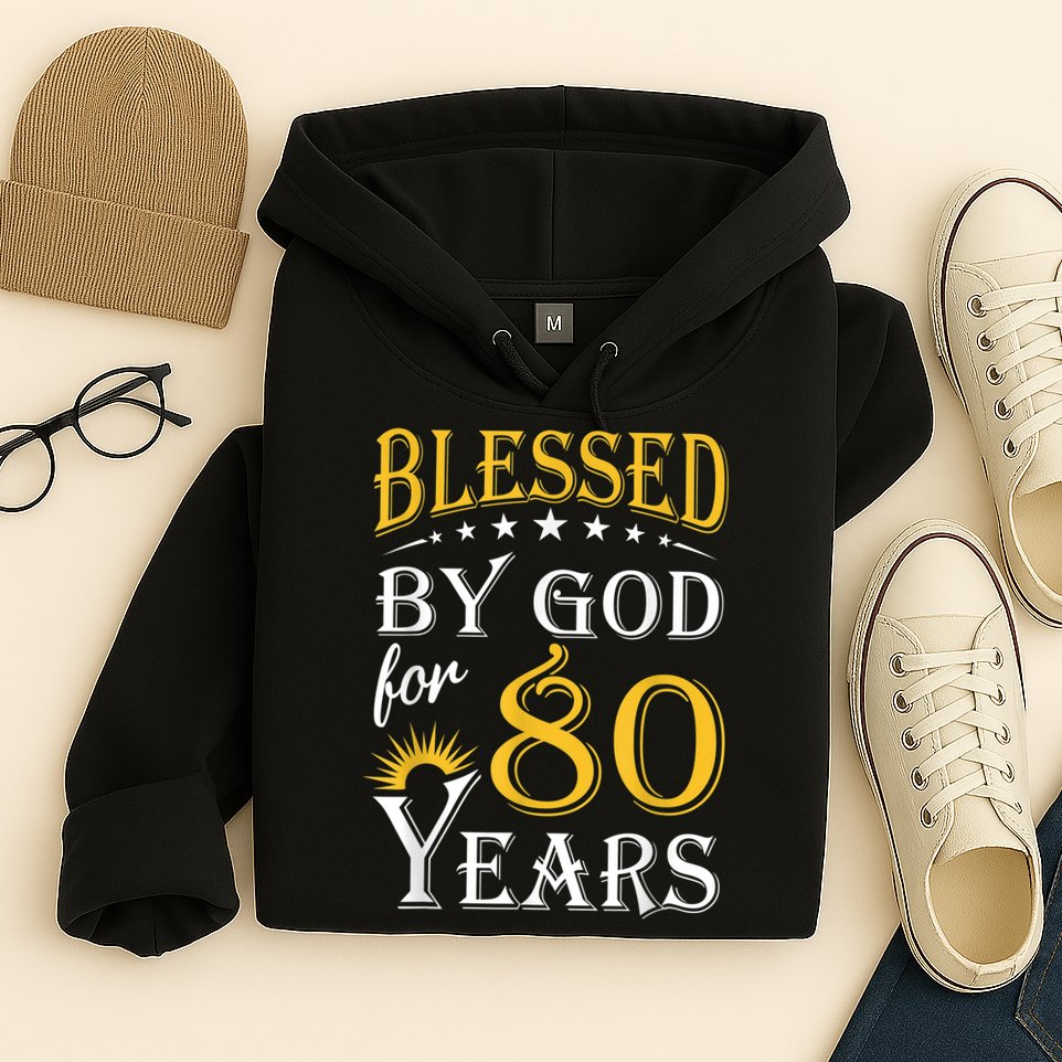 Vintage Blessed by God for 80 years Happy 80th Birthday Hoodie