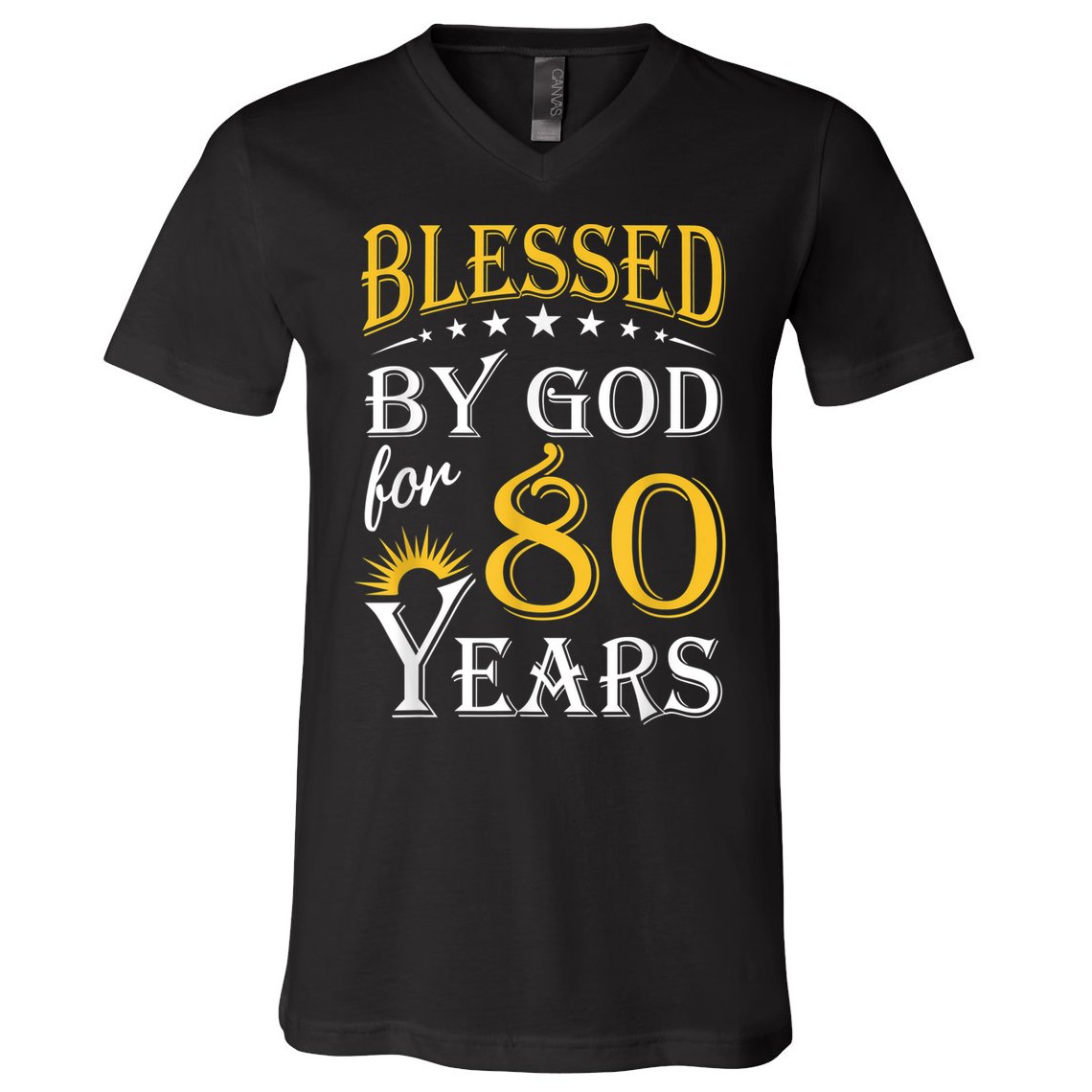 Vintage Blessed by God for 80 years Happy 80th Birthday V-Neck T-Shirt