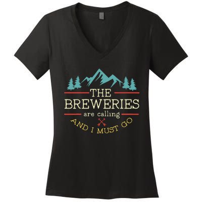 Vintage Beer Breweries Are Calling And I Must Go Craft Beer Women's V-Neck T-Shirt