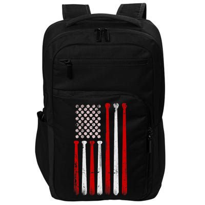 Vintage Baseball Bat American USA Flag Baseball Graphic Impact Tech Backpack