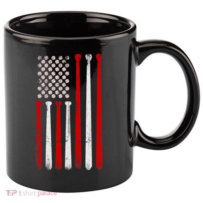 Vintage Baseball Bat American USA Flag Baseball Graphic 11oz C Handle Ceramic Mug