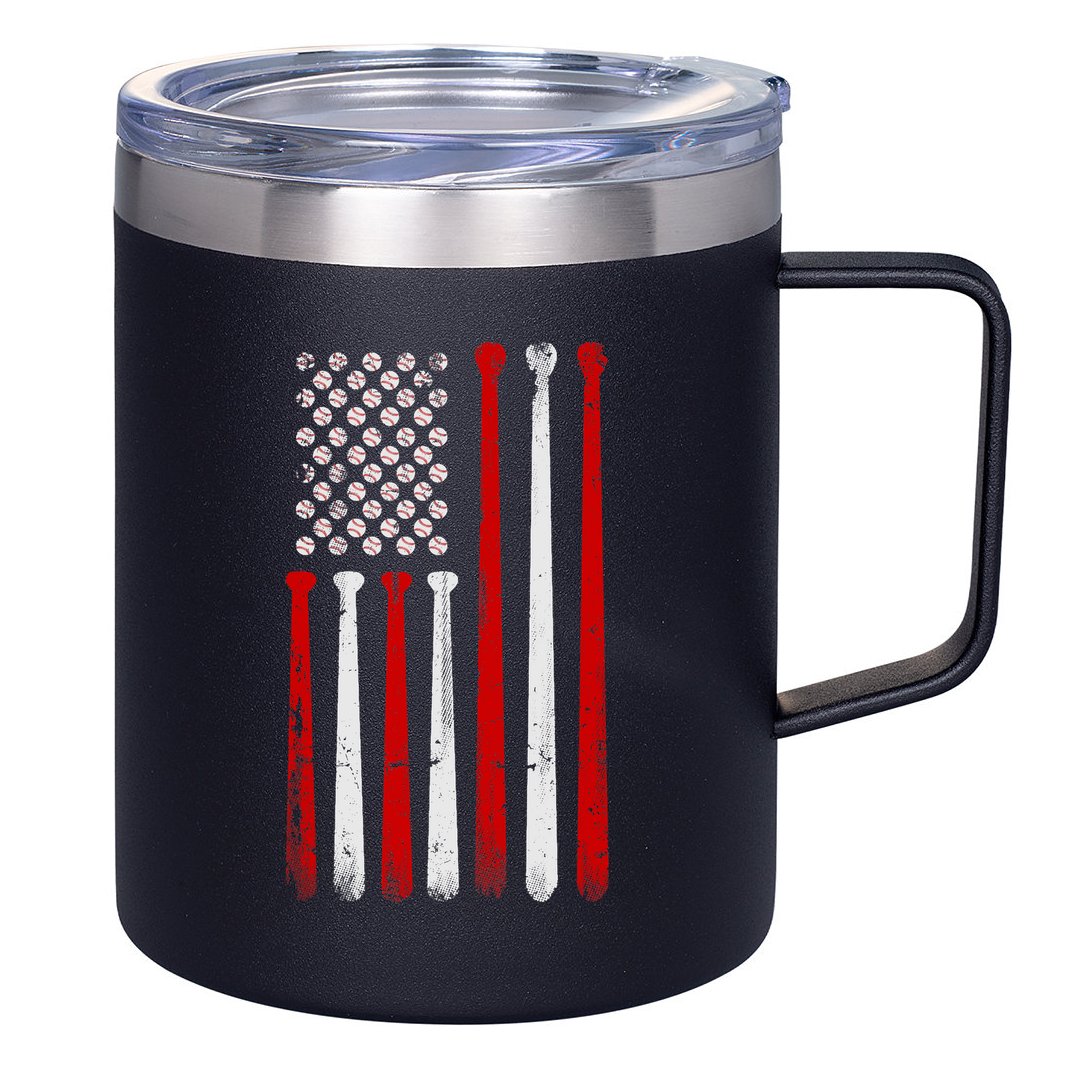 Vintage Baseball Bat American USA Flag Baseball Graphic 12oz Stainless Steel Coffee Mug