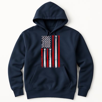 Vintage Baseball Bat American USA Flag Baseball Graphic Hoodie