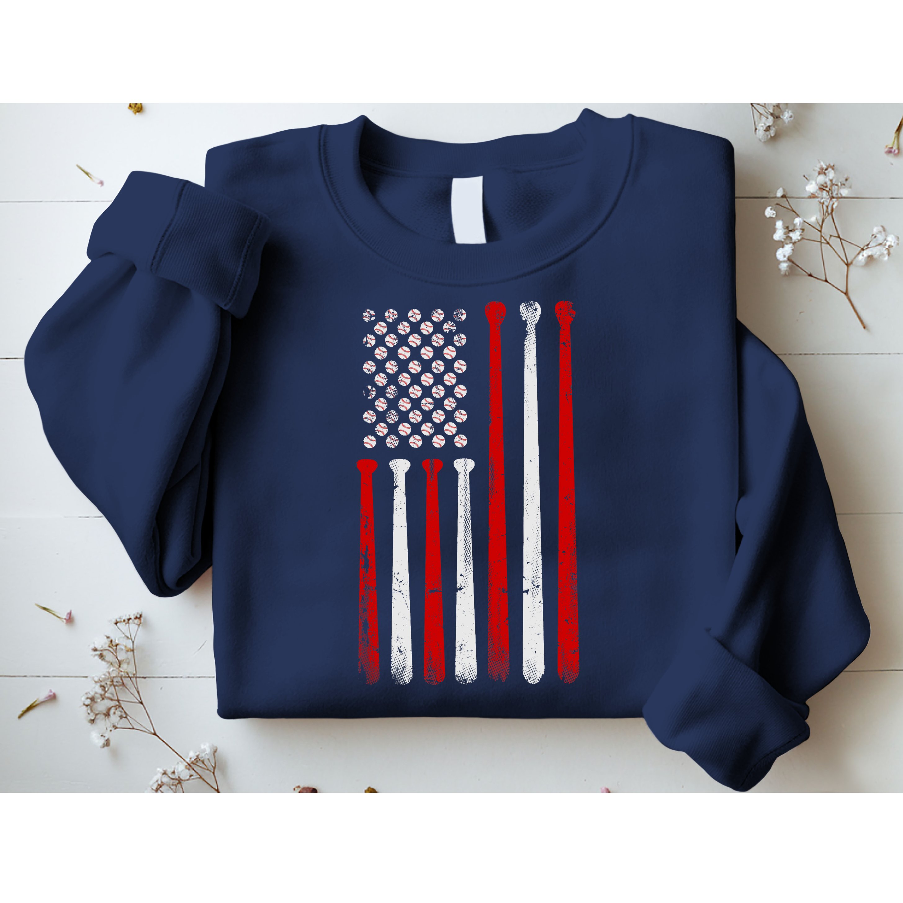 Vintage Baseball Bat American USA Flag Baseball Graphic Sweatshirt