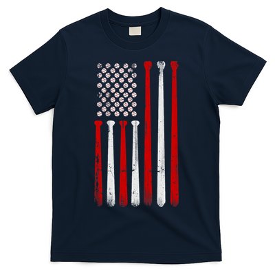 Vintage Baseball Bat American USA Flag Baseball Graphic T-Shirt
