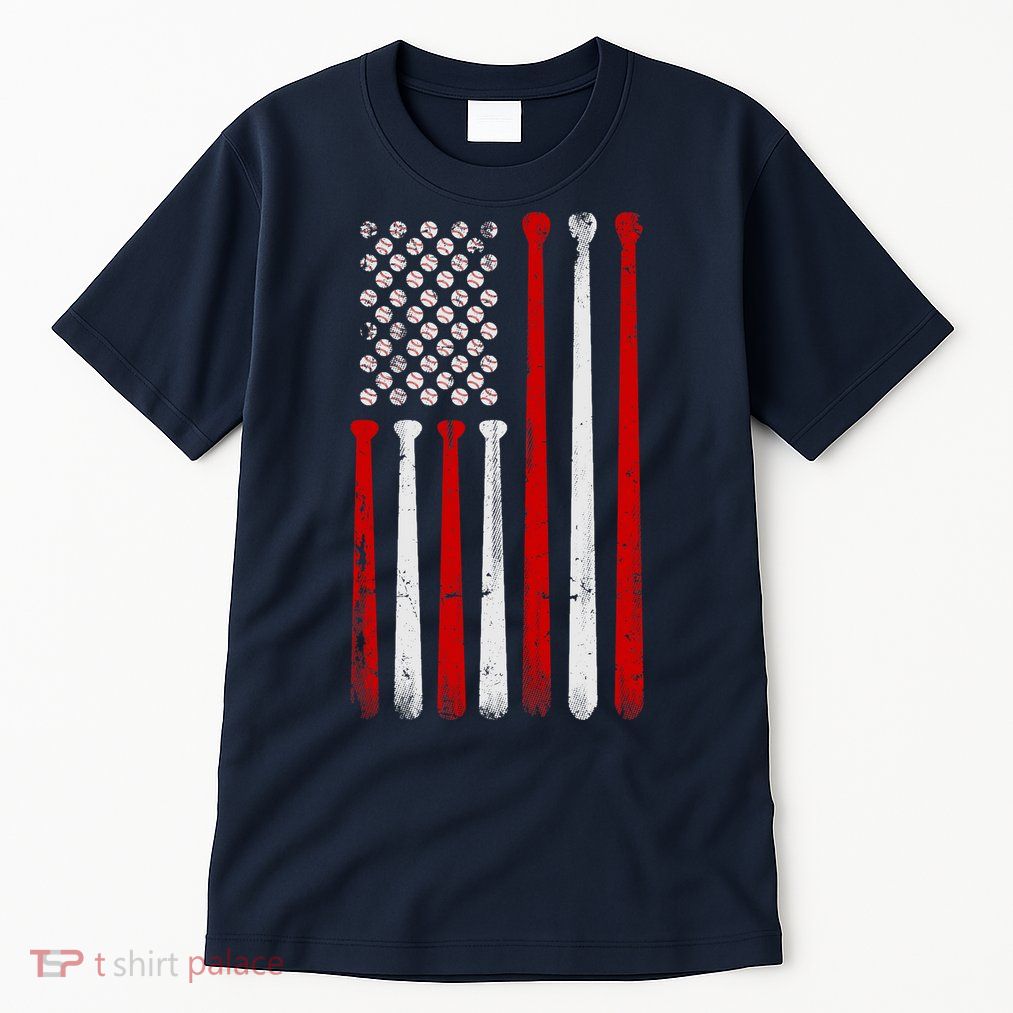 Vintage Baseball Bat American USA Flag Baseball Graphic Tall T-Shirt