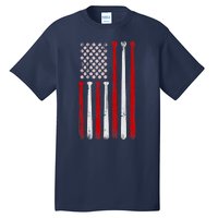 Vintage Baseball Bat American USA Flag Baseball Graphic Tall T-Shirt