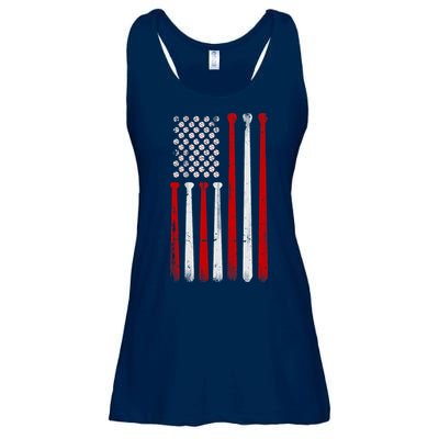 Vintage Baseball Bat American USA Flag Baseball Graphic Ladies Essential Flowy Tank