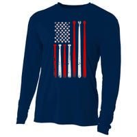 Vintage Baseball Bat American USA Flag Baseball Graphic Cooling Performance Long Sleeve Crew