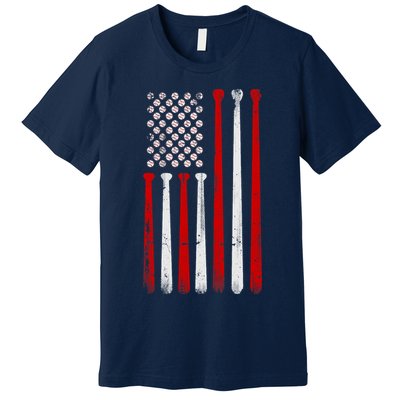 Vintage Baseball Bat American USA Flag Baseball Graphic Premium T-Shirt