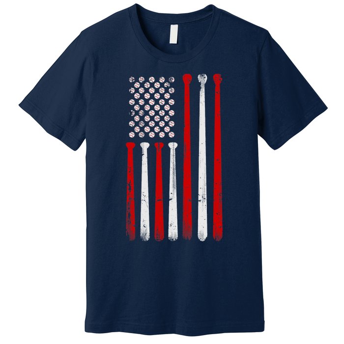 Vintage Baseball Bat American USA Flag Baseball Graphic Premium T-Shirt