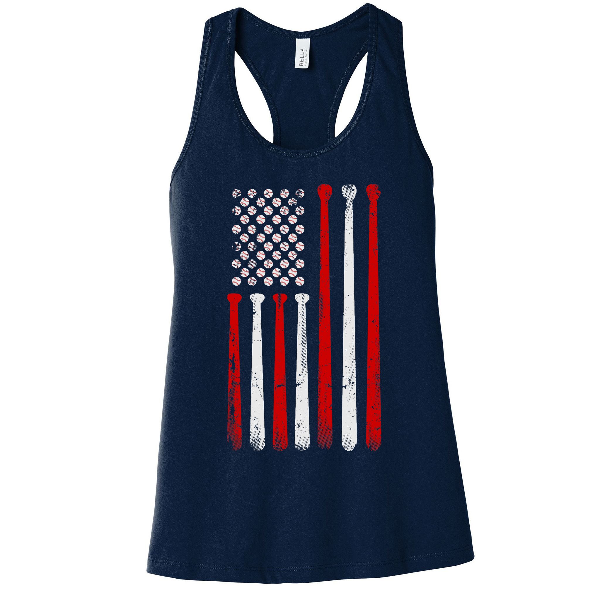 Vintage Baseball Bat American USA Flag Baseball Graphic Womens Tank Top