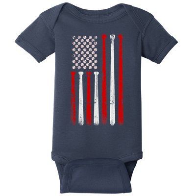 Vintage Baseball Bat American USA Flag Baseball Graphic Baby Bodysuit