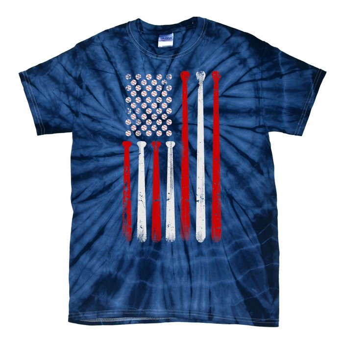 Vintage Baseball Bat American USA Flag Baseball Graphic Tie-Dye T-Shirt