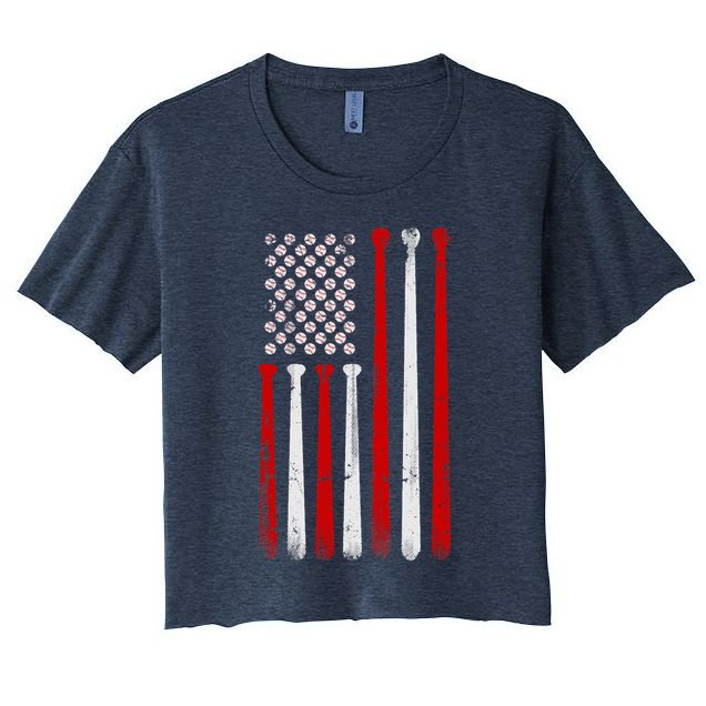 Vintage Baseball Bat American USA Flag Baseball Graphic Crop Top