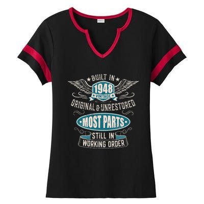 Vintage Birthday Born In 1948 Built In The 40s Ladies Halftime Notch Neck Tee