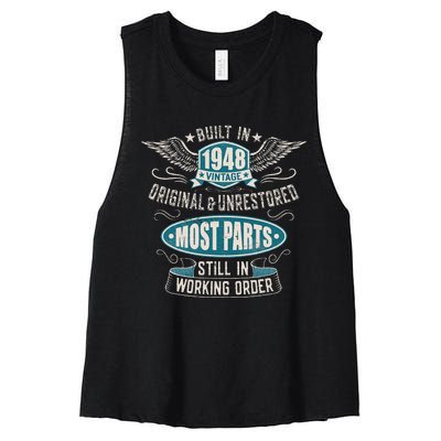 Vintage Birthday Born In 1948 Built In The 40s Women's Racerback Cropped Tank