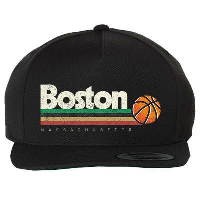 Vintage Basketball Boston City Bball Retro Stripes Wool Snapback Cap