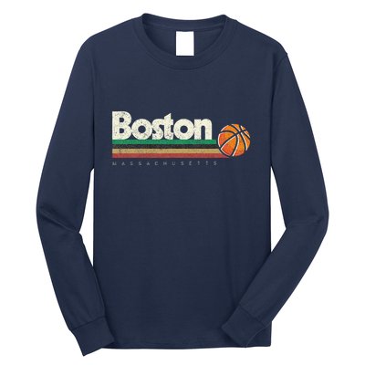 Vintage Basketball Boston City Bball Retro Stripes Long Sleeve Shirt