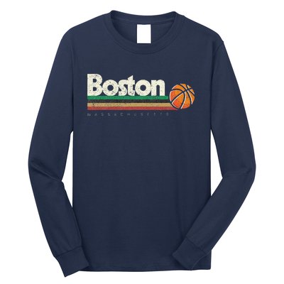 Vintage Basketball Boston City Bball Retro Stripes Long Sleeve Shirt