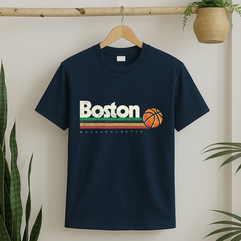 Vintage Basketball Boston City Bball Retro Stripes T-Shirt