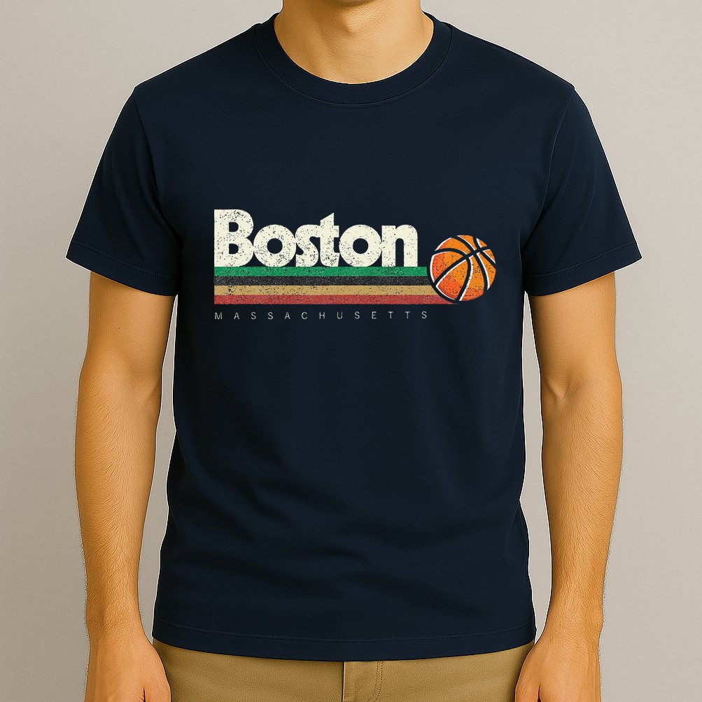 Vintage Basketball Boston City Bball Retro Stripes T-Shirt