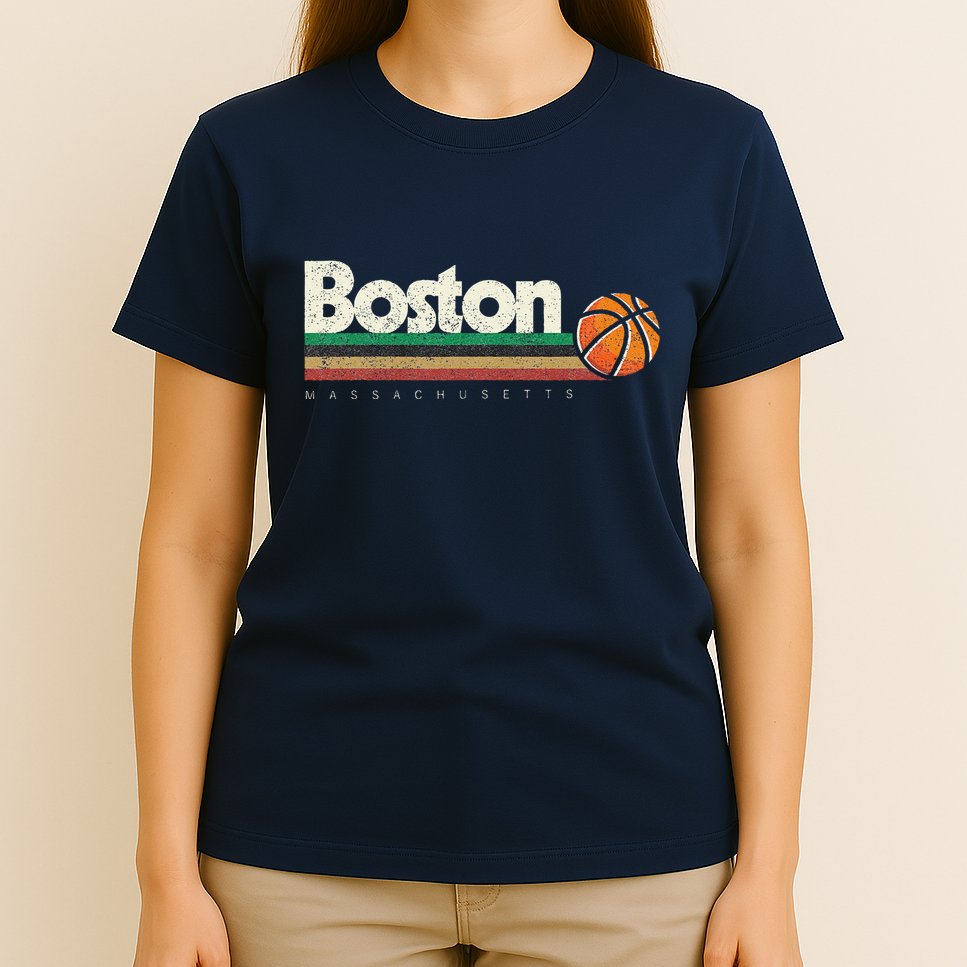 Vintage Basketball Boston City Bball Retro Stripes T-Shirt