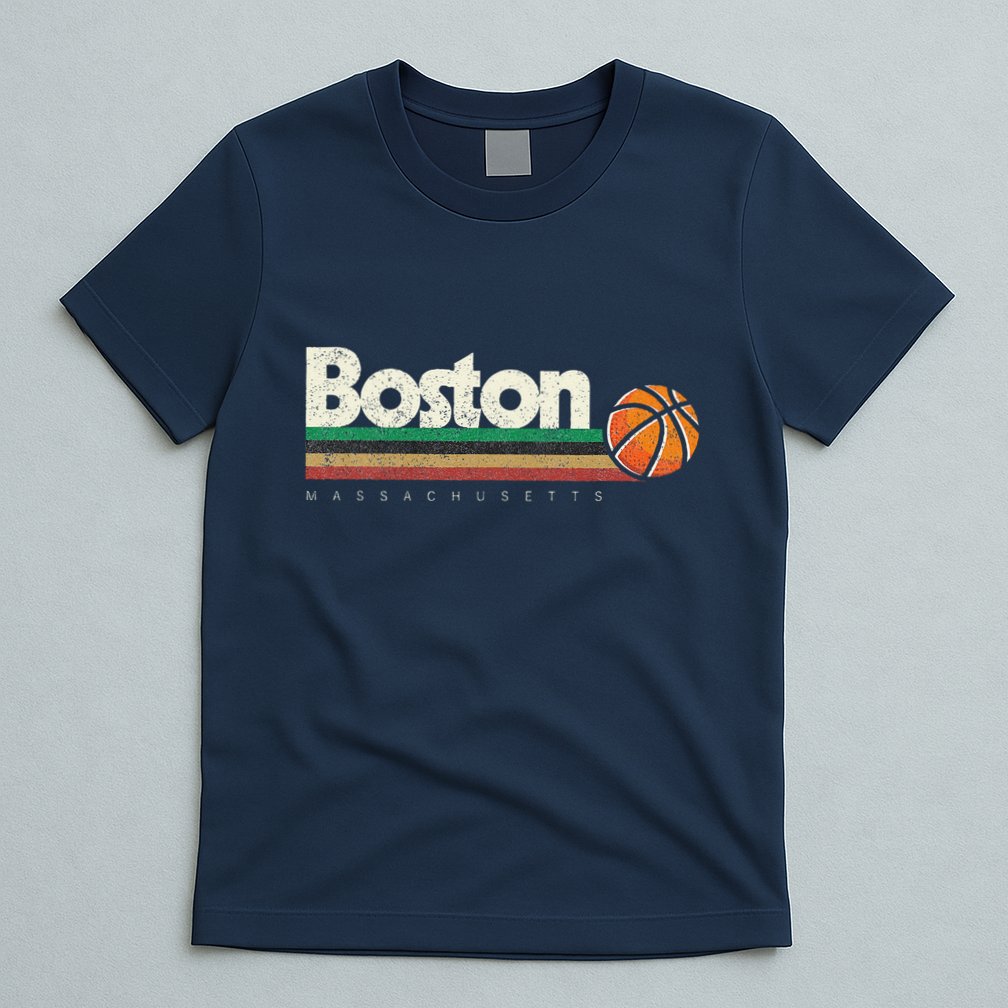 Vintage Basketball Boston City Bball Retro Stripes T-Shirt