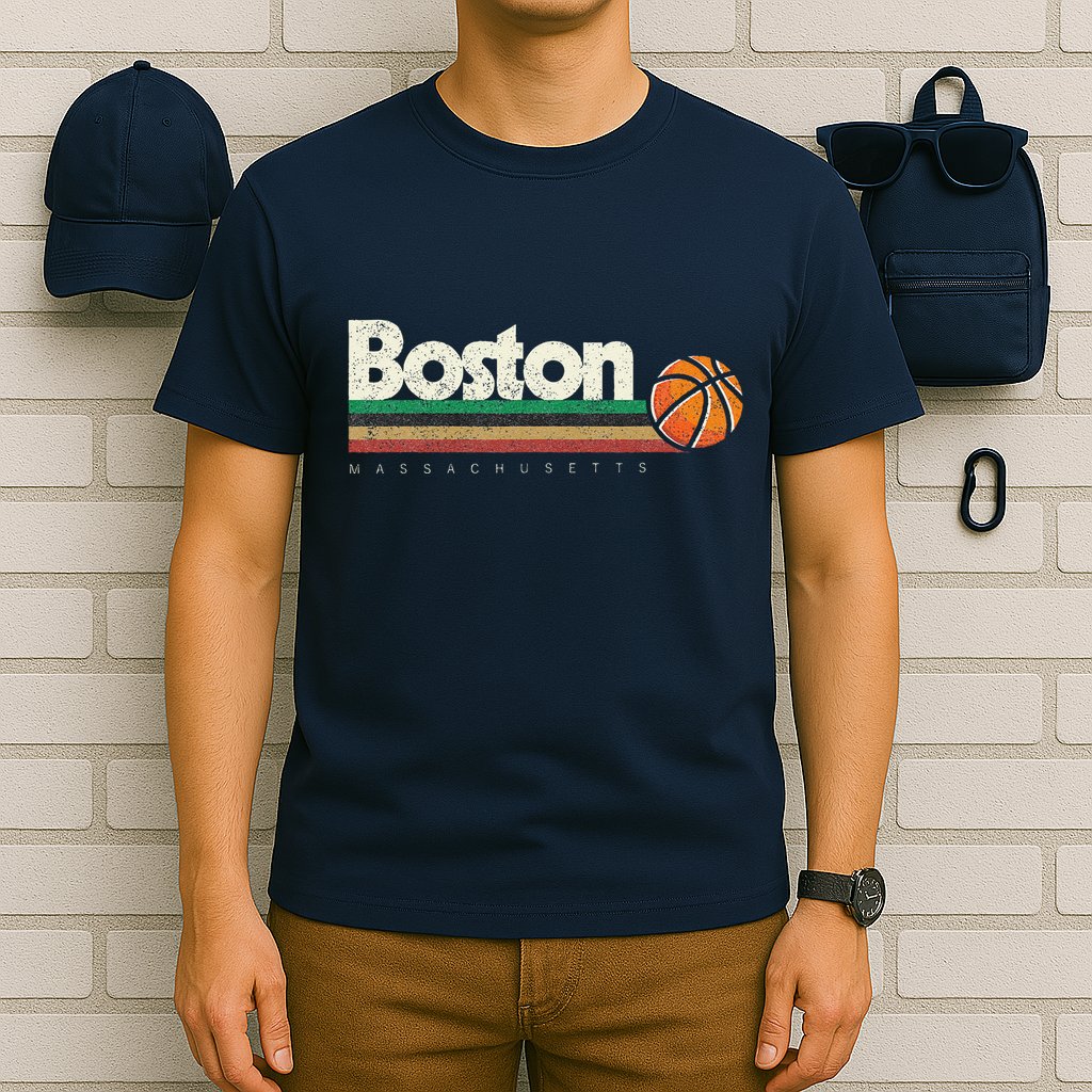 Vintage Basketball Boston City Bball Retro Stripes T-Shirt