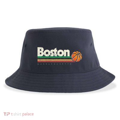 Vintage Basketball Boston City Bball Retro Stripes Sustainable Bucket Hat
