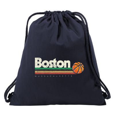 Vintage Basketball Boston City Bball Retro Stripes Drawstring Bag
