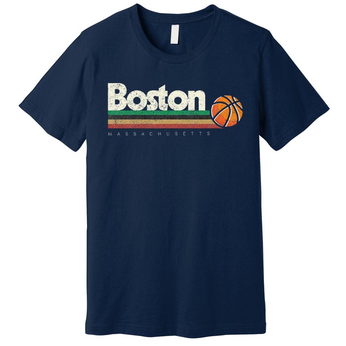 Vintage Basketball Boston City Bball Retro Stripes Premium T-Shirt