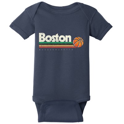 Vintage Basketball Boston City Bball Retro Stripes Baby Bodysuit
