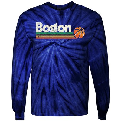 Vintage Basketball Boston City Bball Retro Stripes Tie-Dye Long Sleeve Shirt