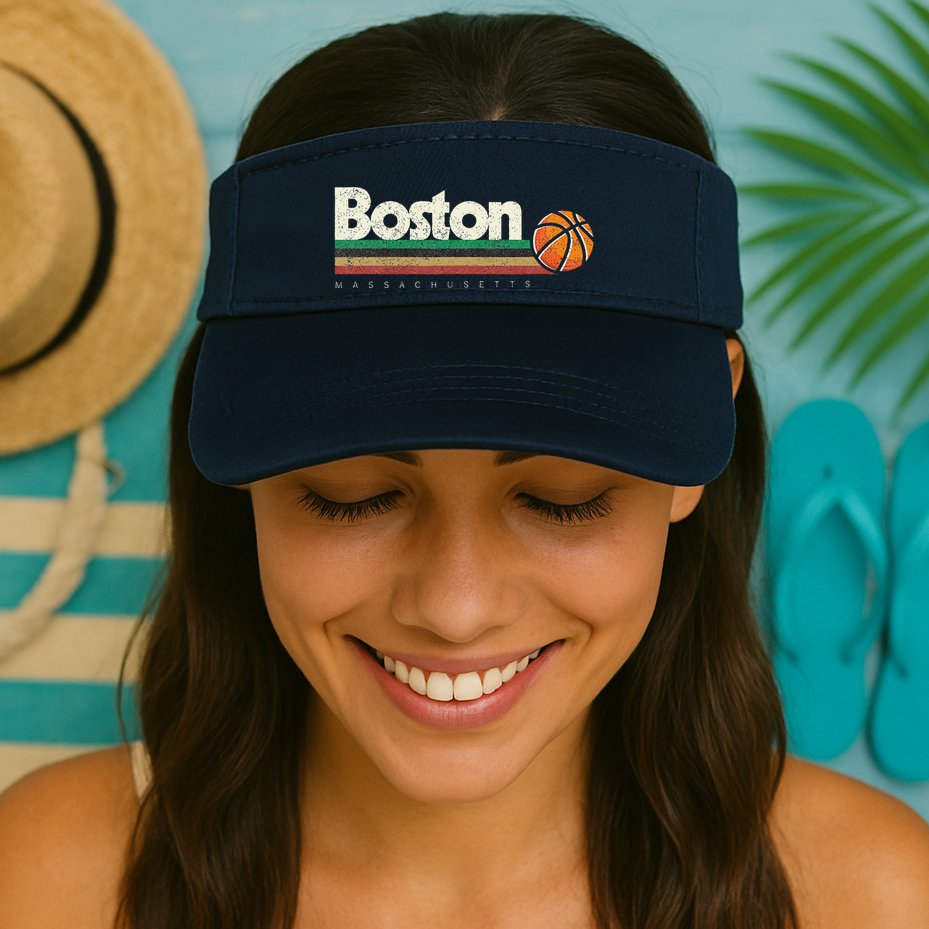 Vintage Basketball Boston City Bball Retro Stripes Visor