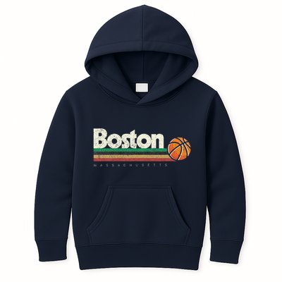 Vintage Basketball Boston City Bball Retro Stripes Kids Hoodie