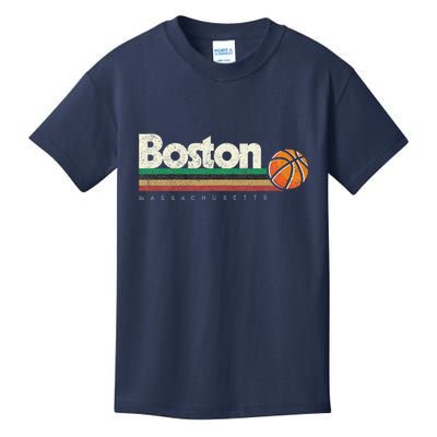 Vintage Basketball Boston City Bball Retro Stripes Kids T-Shirt