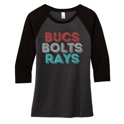 Vintage Bucs Bolts Rays Women's Tri-Blend 3/4-Sleeve Raglan Shirt