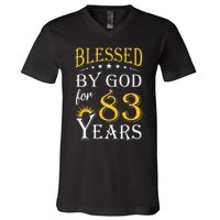 Vintage Blessed by God for 83 years Happy 83rd Birthday V-Neck T-Shirt