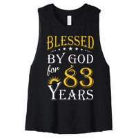 Vintage Blessed by God for 83 years Happy 83rd Birthday Women's Racerback Cropped Tank