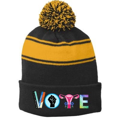 Vote Banned Books Reproductive Rights Blm Political Activism Stripe Pom Pom Beanie