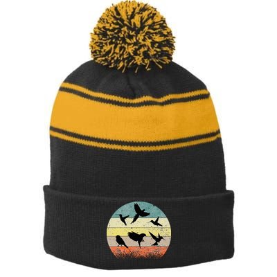 Vintage Birding Bird Watching Bird Watcher Bird Stripe Pom Pom Beanie