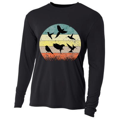 Vintage Birding Bird Watching Bird Watcher Bird Cooling Performance Long Sleeve Crew