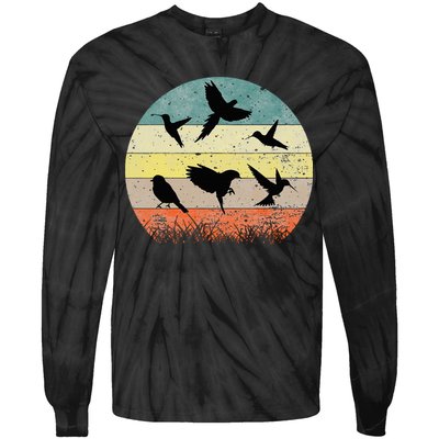 Vintage Birding Bird Watching Bird Watcher Bird Tie-Dye Long Sleeve Shirt