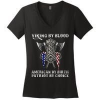 Viking By Blood American By Birth Patriot By Choice Women's V-Neck T-Shirt