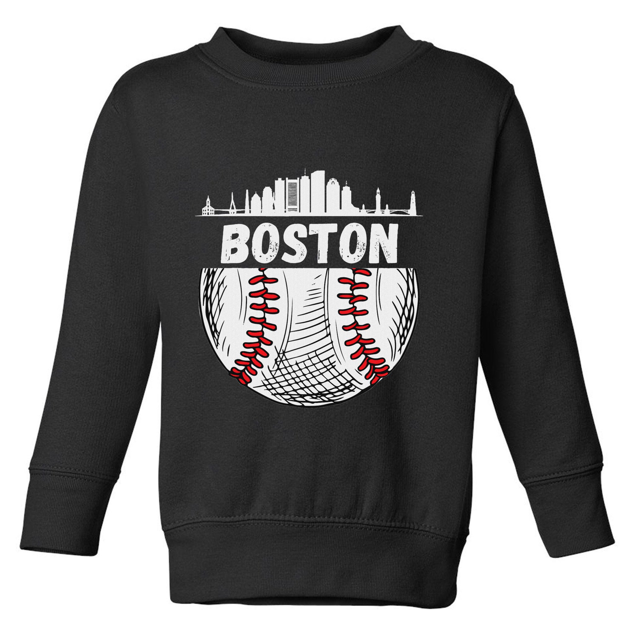 Vintage Boston Baseball Skyline Boston Baseball Graphic Toddler Sweatshirt